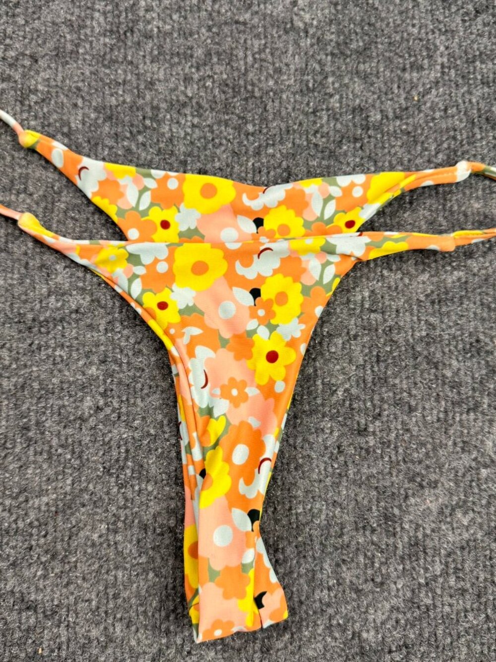 Women's Floral String Bikini Bottom Thong Swimwear Orange No size tag S/M MSMTS